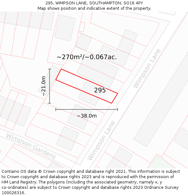 295, WIMPSON LANE, SOUTHAMPTON, SO16 4PY: Plot and title map