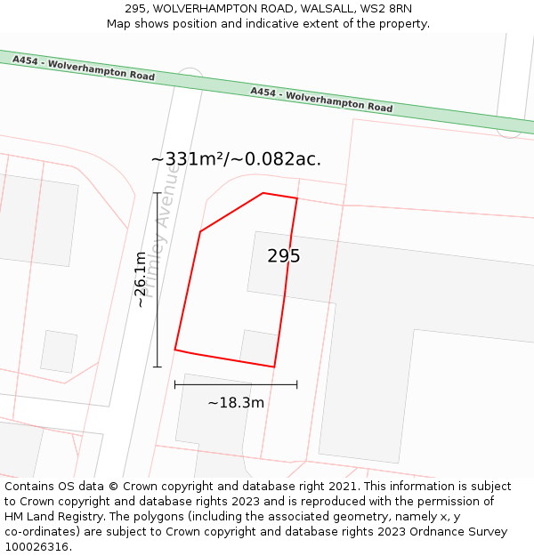 295, WOLVERHAMPTON ROAD, WALSALL, WS2 8RN: Plot and title map