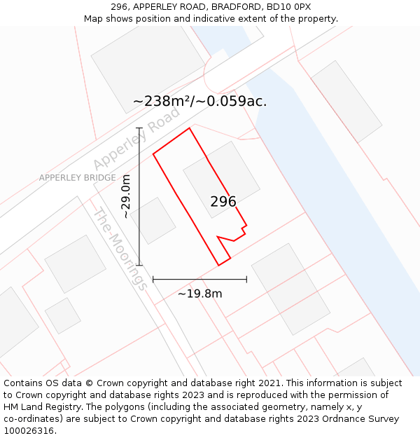 296, APPERLEY ROAD, BRADFORD, BD10 0PX: Plot and title map