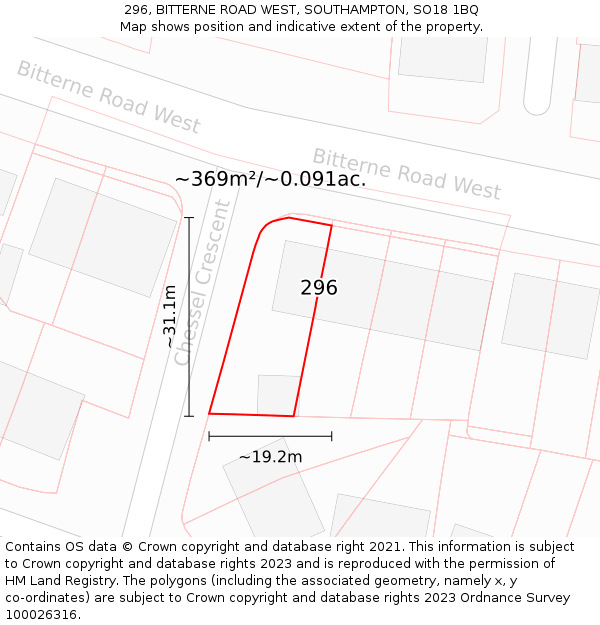 296, BITTERNE ROAD WEST, SOUTHAMPTON, SO18 1BQ: Plot and title map