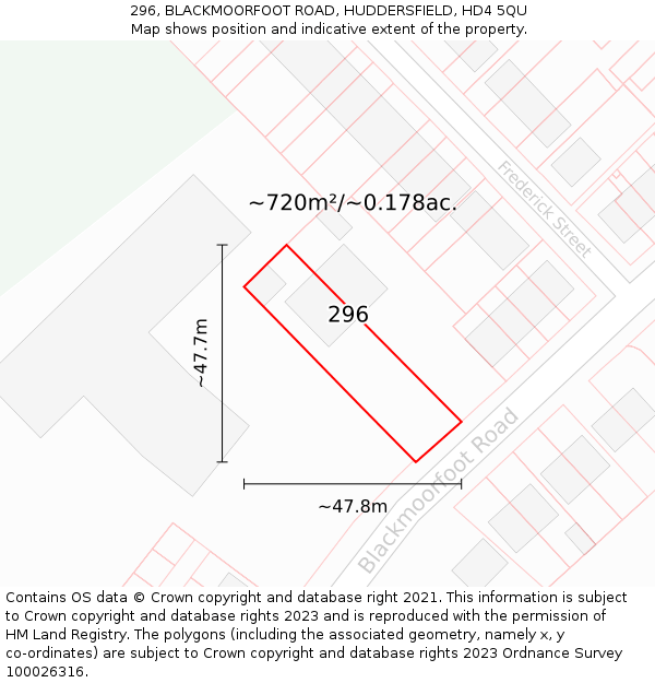 296, BLACKMOORFOOT ROAD, HUDDERSFIELD, HD4 5QU: Plot and title map
