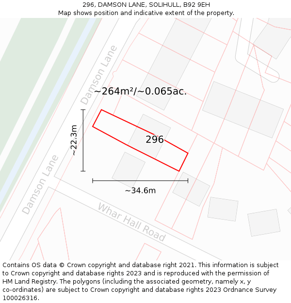 296, DAMSON LANE, SOLIHULL, B92 9EH: Plot and title map