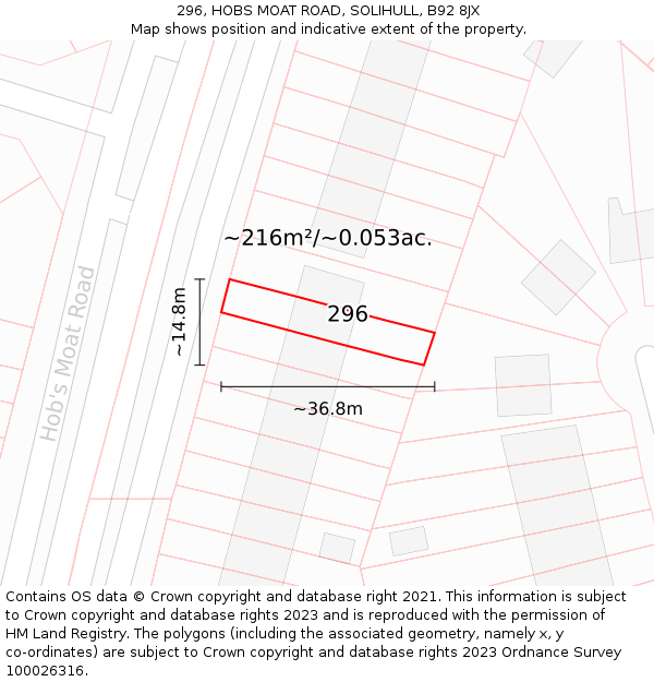 296, HOBS MOAT ROAD, SOLIHULL, B92 8JX: Plot and title map