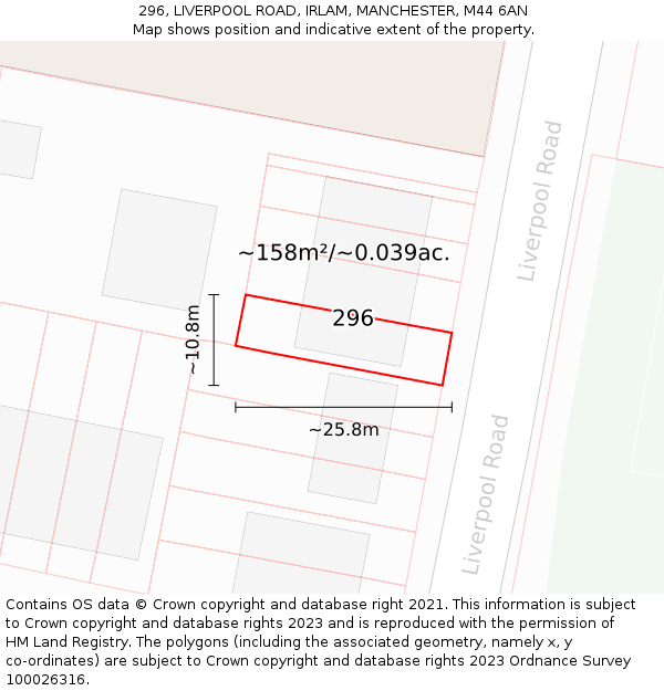 296, LIVERPOOL ROAD, IRLAM, MANCHESTER, M44 6AN: Plot and title map