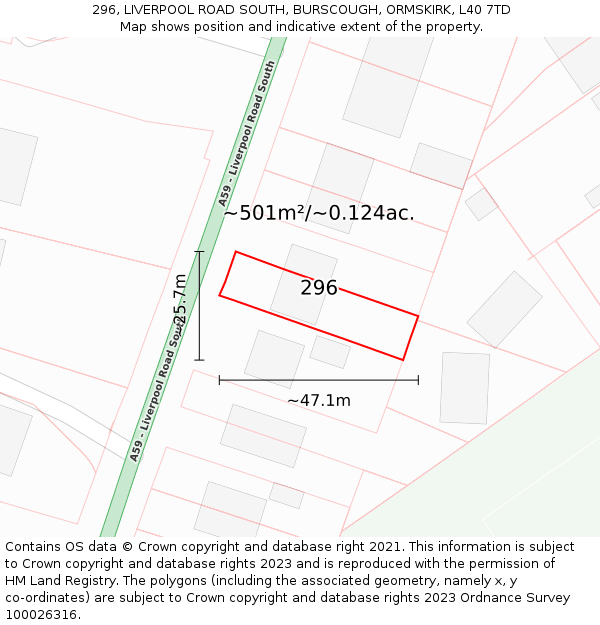296, LIVERPOOL ROAD SOUTH, BURSCOUGH, ORMSKIRK, L40 7TD: Plot and title map
