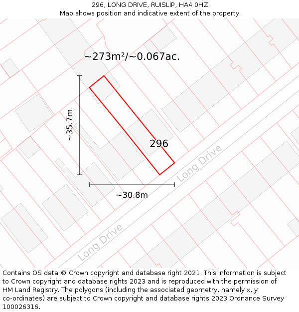 296, LONG DRIVE, RUISLIP, HA4 0HZ: Plot and title map