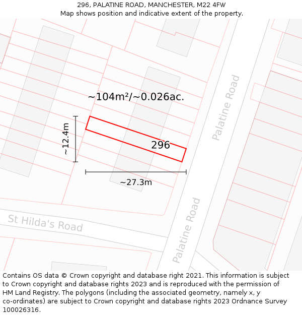 296, PALATINE ROAD, MANCHESTER, M22 4FW: Plot and title map