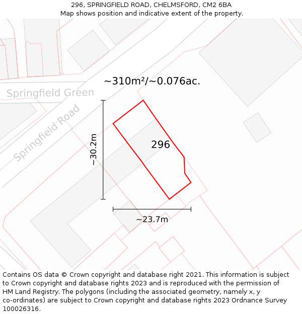 296, SPRINGFIELD ROAD, CHELMSFORD, CM2 6BA: Plot and title map