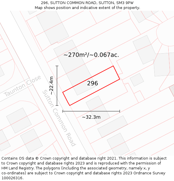 296, SUTTON COMMON ROAD, SUTTON, SM3 9PW: Plot and title map