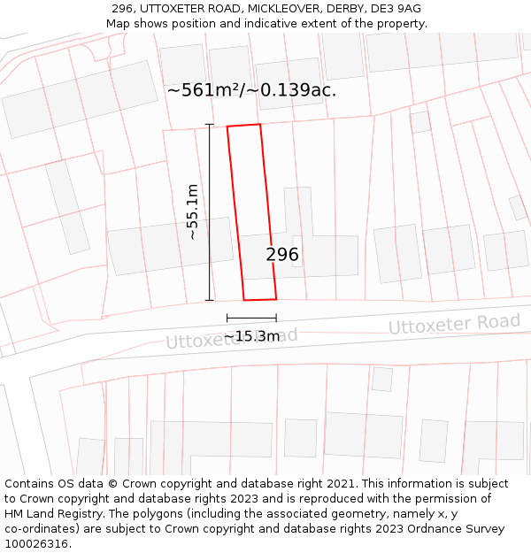 296, UTTOXETER ROAD, MICKLEOVER, DERBY, DE3 9AG: Plot and title map