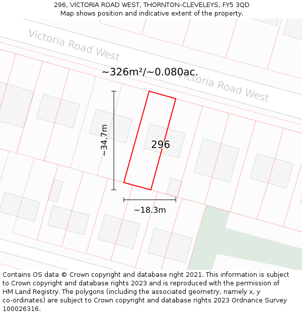 296, VICTORIA ROAD WEST, THORNTON-CLEVELEYS, FY5 3QD: Plot and title map