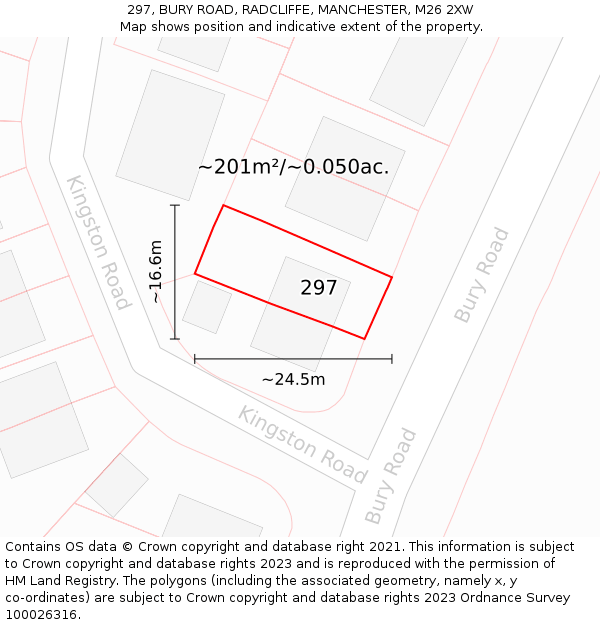 297, BURY ROAD, RADCLIFFE, MANCHESTER, M26 2XW: Plot and title map
