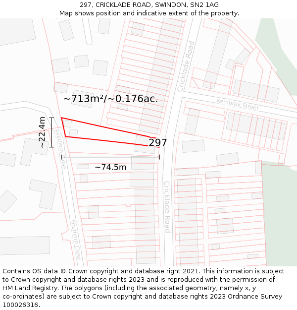 297, CRICKLADE ROAD, SWINDON, SN2 1AG: Plot and title map