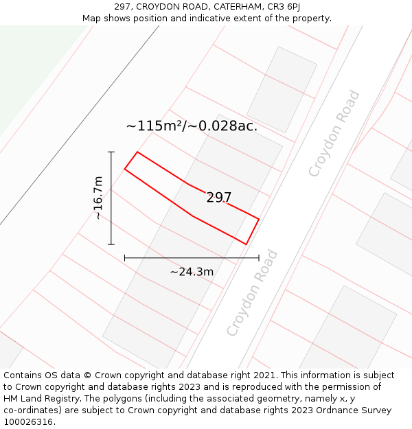 297, CROYDON ROAD, CATERHAM, CR3 6PJ: Plot and title map