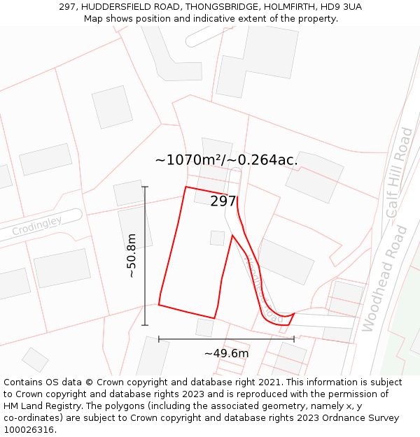 297, HUDDERSFIELD ROAD, THONGSBRIDGE, HOLMFIRTH, HD9 3UA: Plot and title map