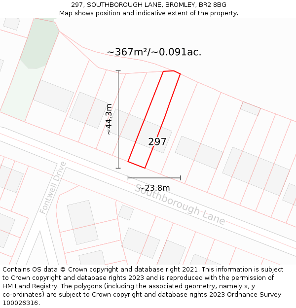 297, SOUTHBOROUGH LANE, BROMLEY, BR2 8BG: Plot and title map