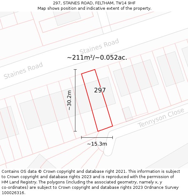 297, STAINES ROAD, FELTHAM, TW14 9HF: Plot and title map