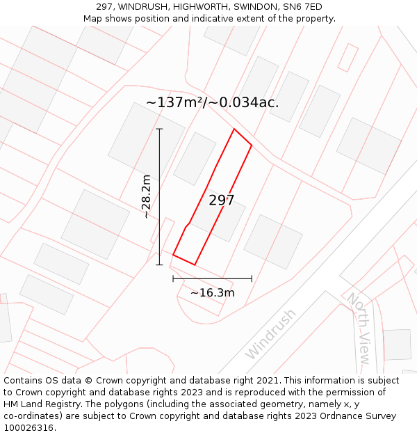297, WINDRUSH, HIGHWORTH, SWINDON, SN6 7ED: Plot and title map