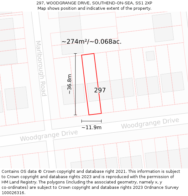 297, WOODGRANGE DRIVE, SOUTHEND-ON-SEA, SS1 2XP: Plot and title map