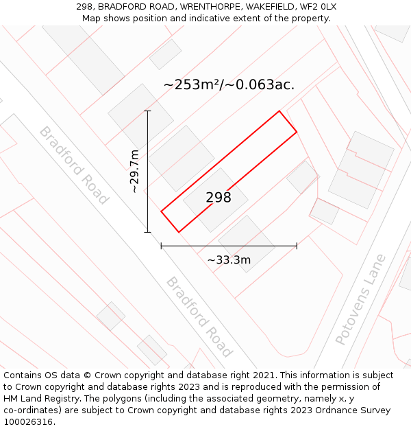 298, BRADFORD ROAD, WRENTHORPE, WAKEFIELD, WF2 0LX: Plot and title map