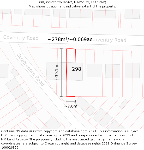 298, COVENTRY ROAD, HINCKLEY, LE10 0NQ: Plot and title map