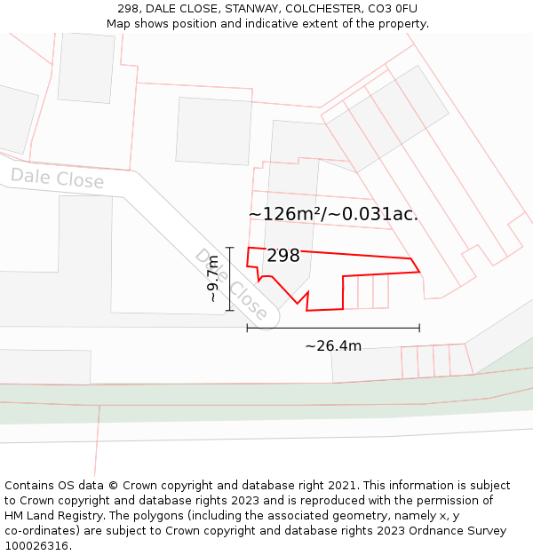 298, DALE CLOSE, STANWAY, COLCHESTER, CO3 0FU: Plot and title map
