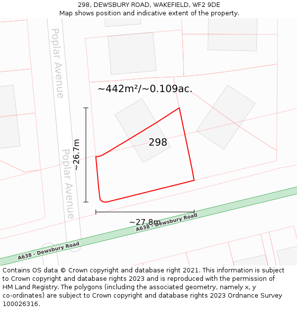 298, DEWSBURY ROAD, WAKEFIELD, WF2 9DE: Plot and title map