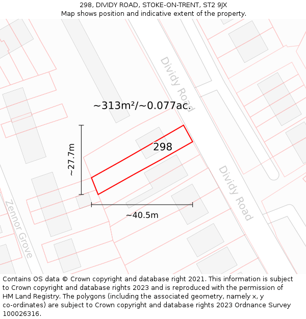298, DIVIDY ROAD, STOKE-ON-TRENT, ST2 9JX: Plot and title map