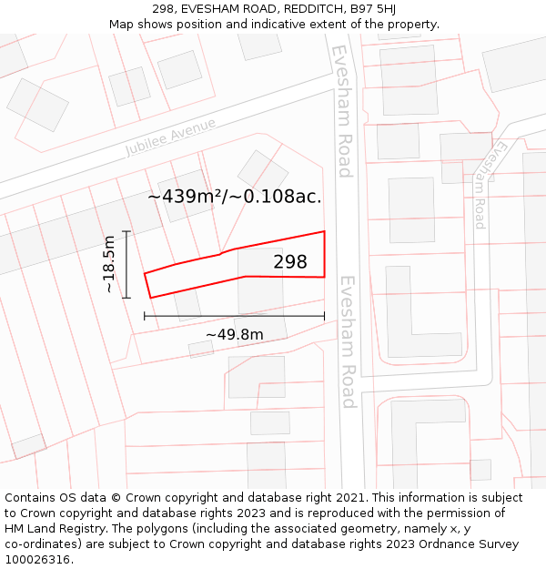 298, EVESHAM ROAD, REDDITCH, B97 5HJ: Plot and title map