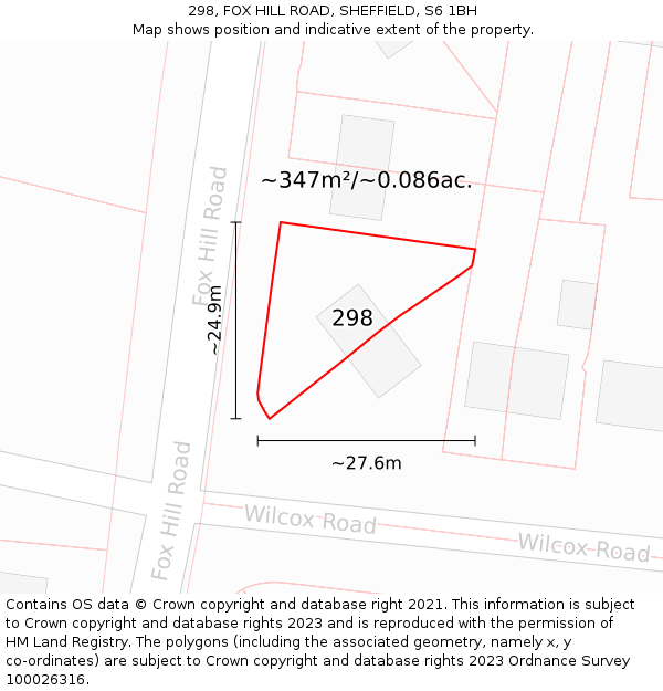 298, FOX HILL ROAD, SHEFFIELD, S6 1BH: Plot and title map
