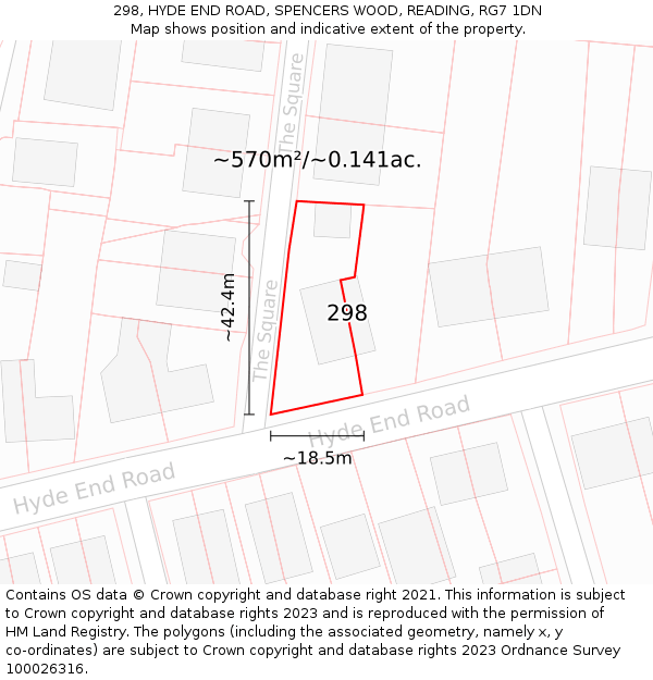 298, HYDE END ROAD, SPENCERS WOOD, READING, RG7 1DN: Plot and title map