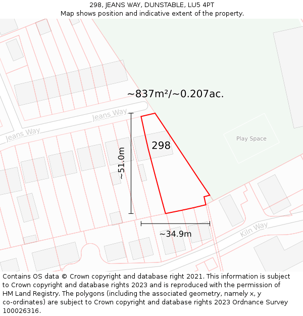 298, JEANS WAY, DUNSTABLE, LU5 4PT: Plot and title map