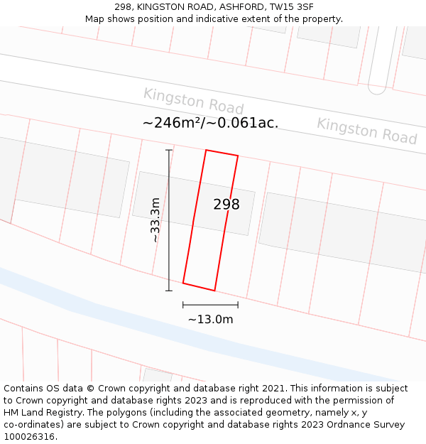 298, KINGSTON ROAD, ASHFORD, TW15 3SF: Plot and title map