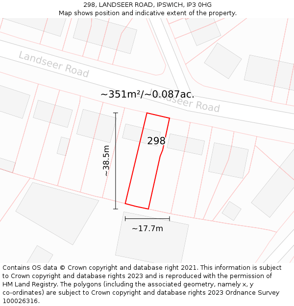 298, LANDSEER ROAD, IPSWICH, IP3 0HG: Plot and title map
