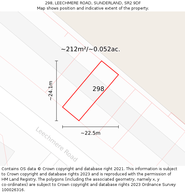 298, LEECHMERE ROAD, SUNDERLAND, SR2 9DF: Plot and title map