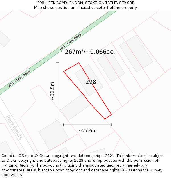 298, LEEK ROAD, ENDON, STOKE-ON-TRENT, ST9 9BB: Plot and title map