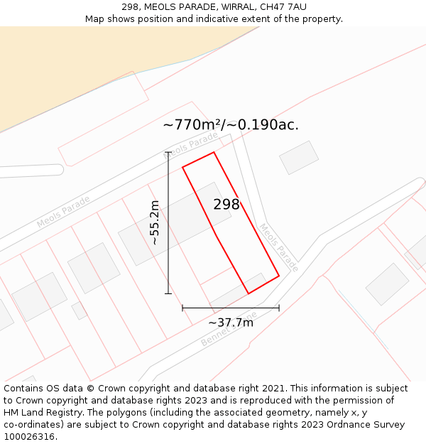 298, MEOLS PARADE, WIRRAL, CH47 7AU: Plot and title map