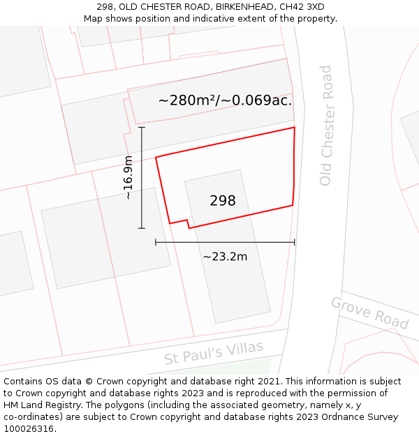298, OLD CHESTER ROAD, BIRKENHEAD, CH42 3XD: Plot and title map
