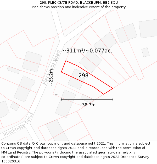 298, PLECKGATE ROAD, BLACKBURN, BB1 8QU: Plot and title map