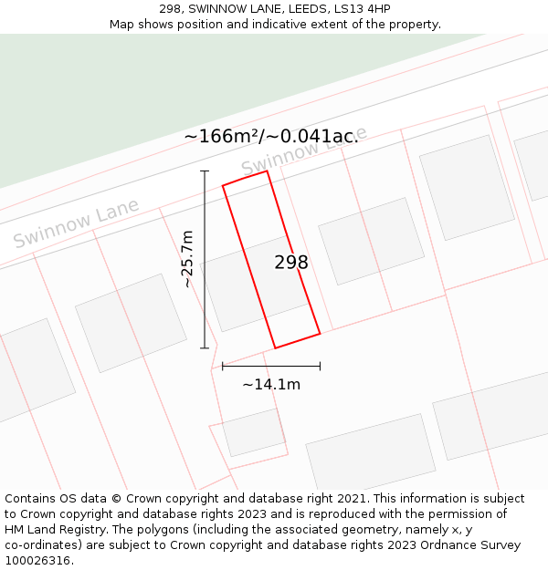 298, SWINNOW LANE, LEEDS, LS13 4HP: Plot and title map