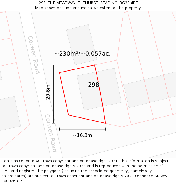 298, THE MEADWAY, TILEHURST, READING, RG30 4PE: Plot and title map