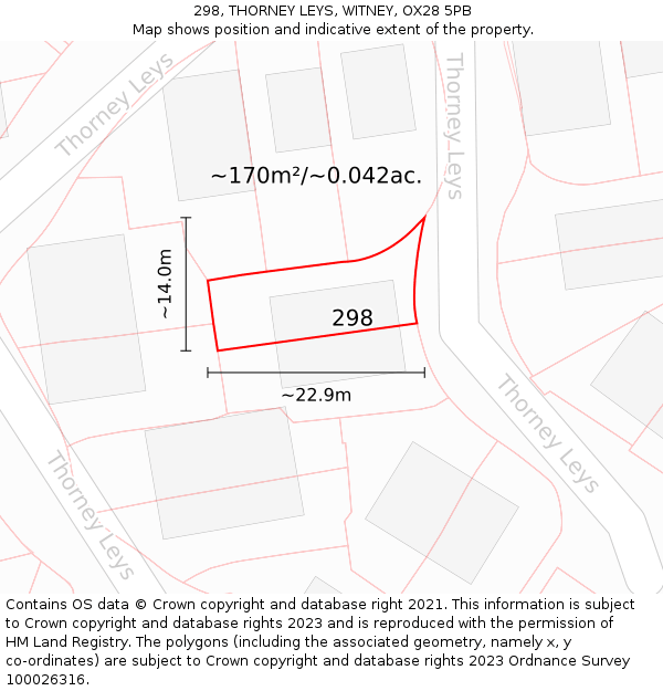 298, THORNEY LEYS, WITNEY, OX28 5PB: Plot and title map