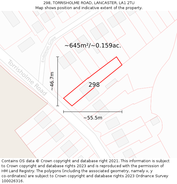 298, TORRISHOLME ROAD, LANCASTER, LA1 2TU: Plot and title map