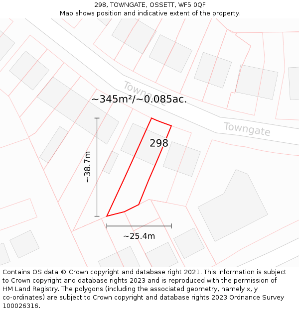 298, TOWNGATE, OSSETT, WF5 0QF: Plot and title map