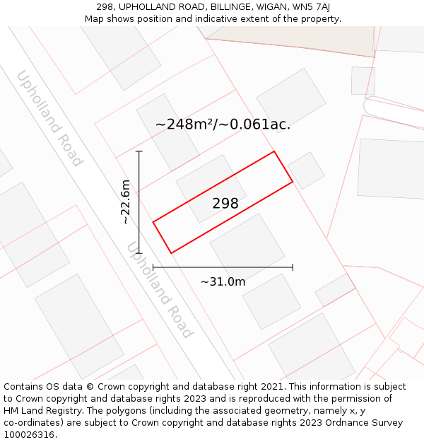 298, UPHOLLAND ROAD, BILLINGE, WIGAN, WN5 7AJ: Plot and title map