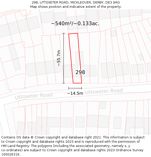 298, UTTOXETER ROAD, MICKLEOVER, DERBY, DE3 9AG: Plot and title map