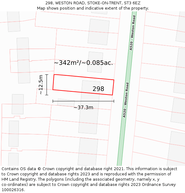 298, WESTON ROAD, STOKE-ON-TRENT, ST3 6EZ: Plot and title map
