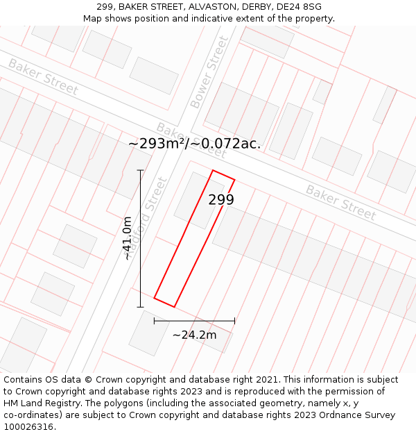 299, BAKER STREET, ALVASTON, DERBY, DE24 8SG: Plot and title map