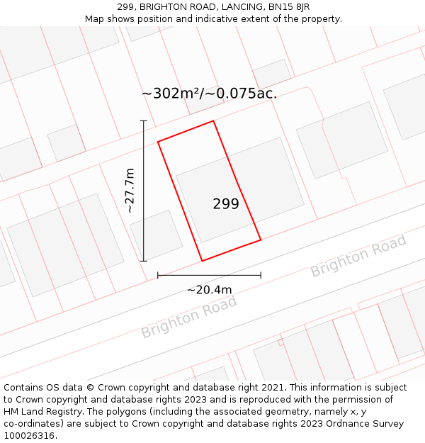 299, BRIGHTON ROAD, LANCING, BN15 8JR: Plot and title map