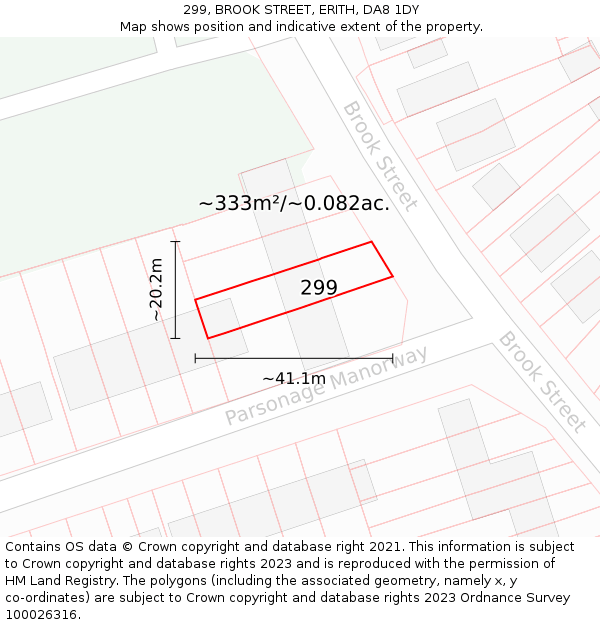 299, BROOK STREET, ERITH, DA8 1DY: Plot and title map